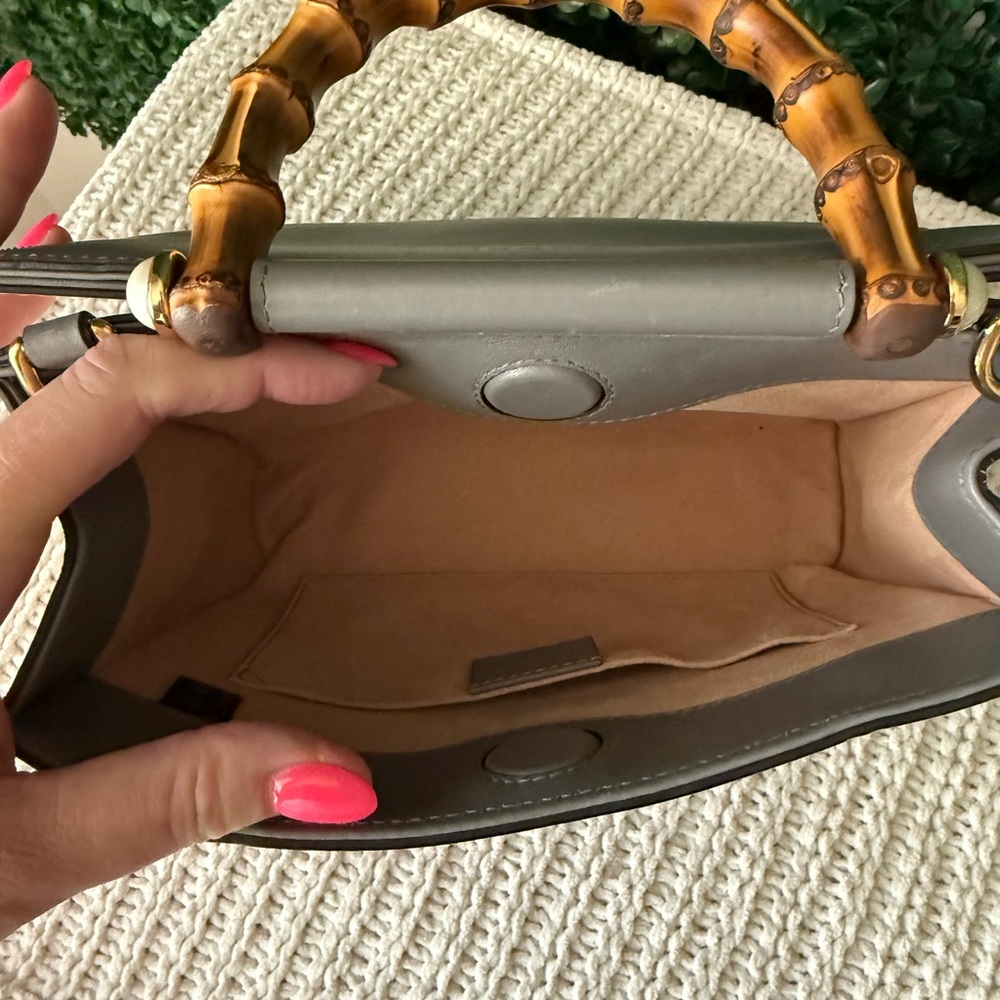 Gucci Mini Nymphaea Bamboo Top Handle Bag Gray Leather - Picture 10 of 15